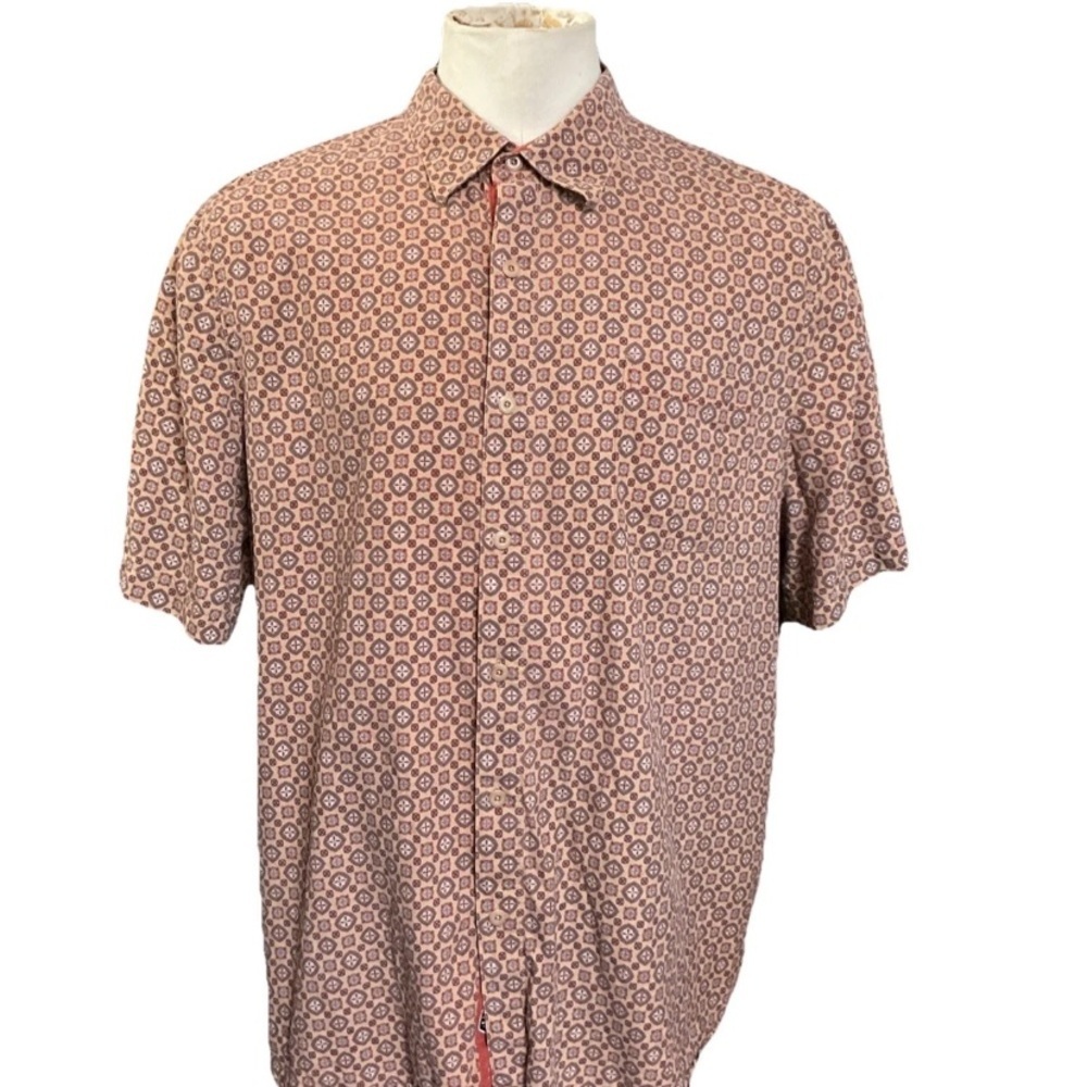 Nat Nast Luxury Originals Silk Short Sleeve Shirt Button Down Diamond Pattern XL